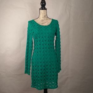 Free People emerald green crochet wild thing mini dress size M
